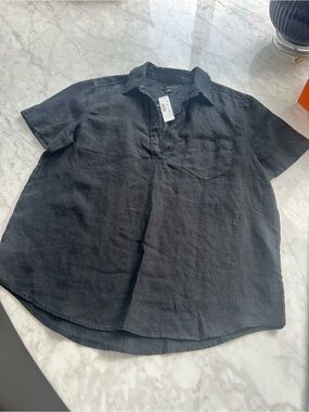 J. Crew Black Short-Sleeve Machine Washable Linen Polo Shirt
